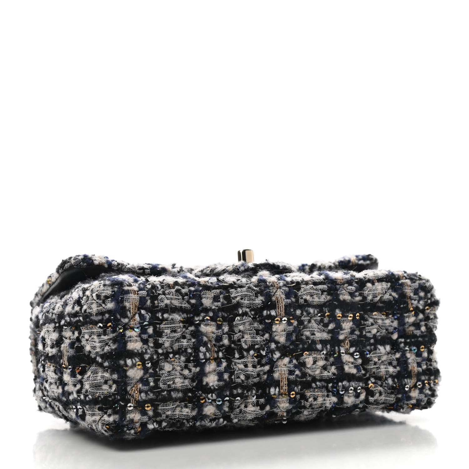 Chanel Glittered Tweed Quilted Mini Rectangular Flap Navy Blue 4 of 9