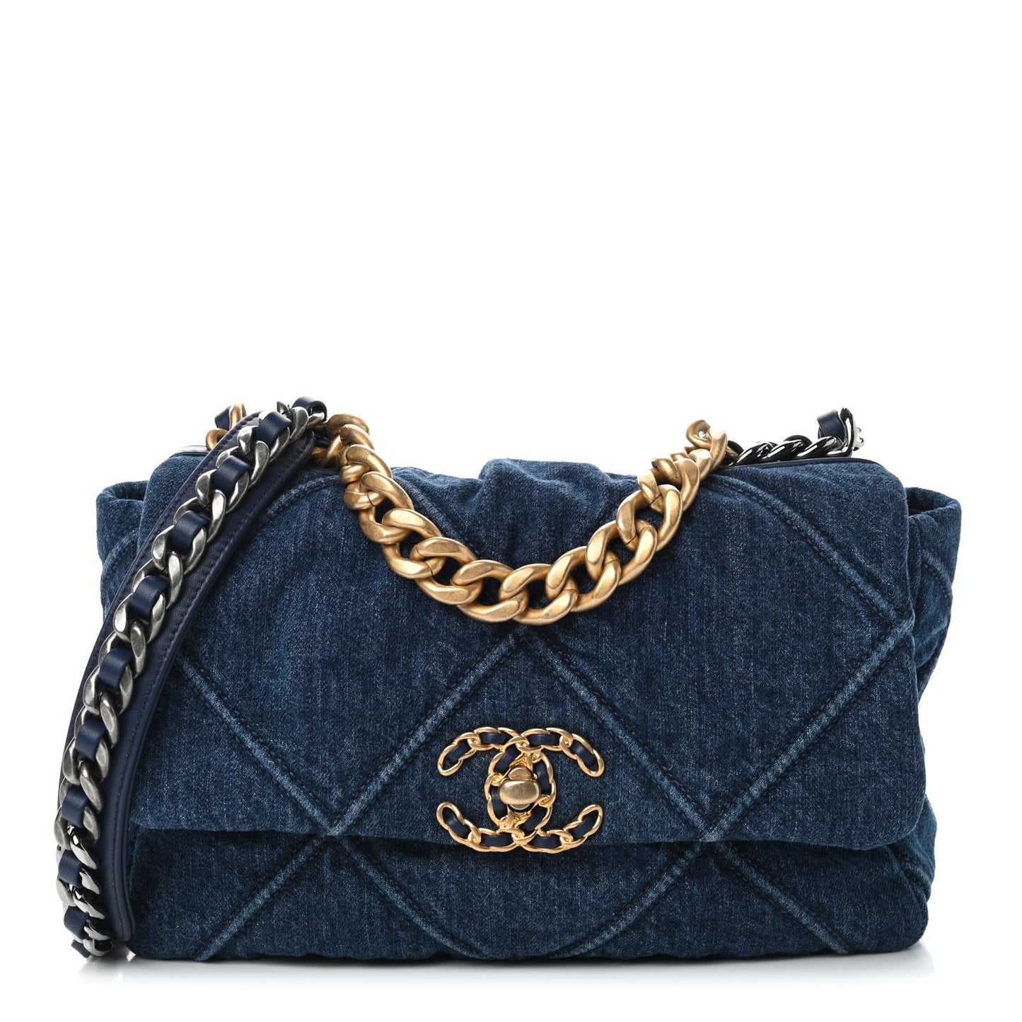 Denim Quilted Medium Chanel 19 Flap Blue