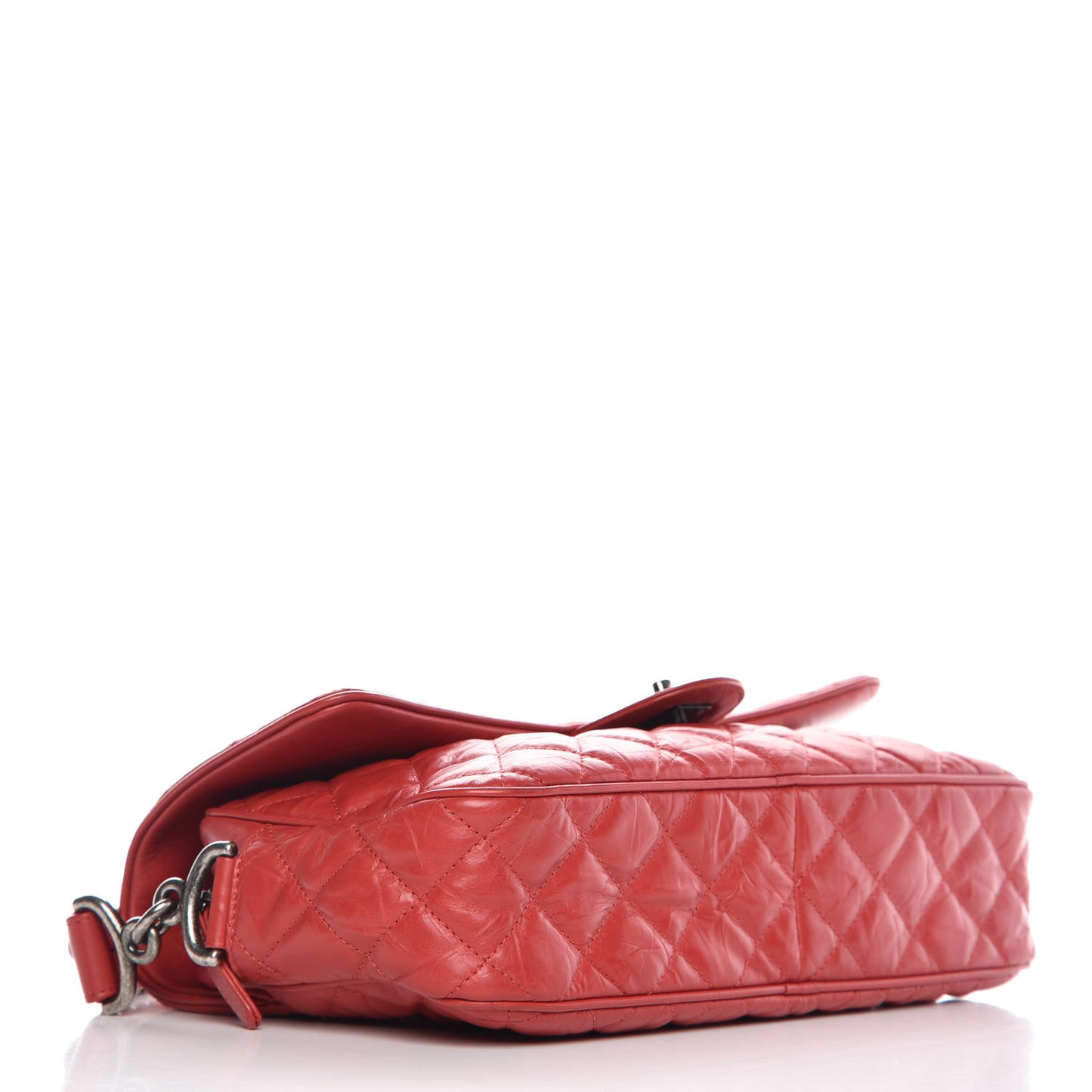 Crumpled Calfskin Quilted Medium Casual Rock Flap Red