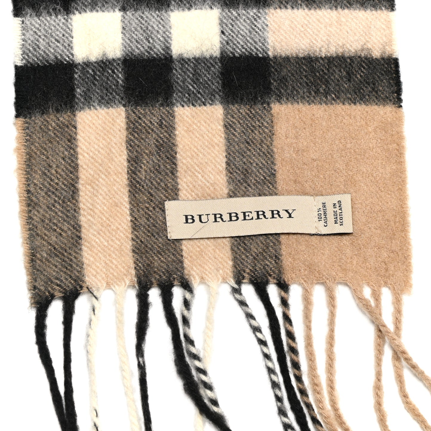 Cashmere Giant Check Fringe Scarf Camel