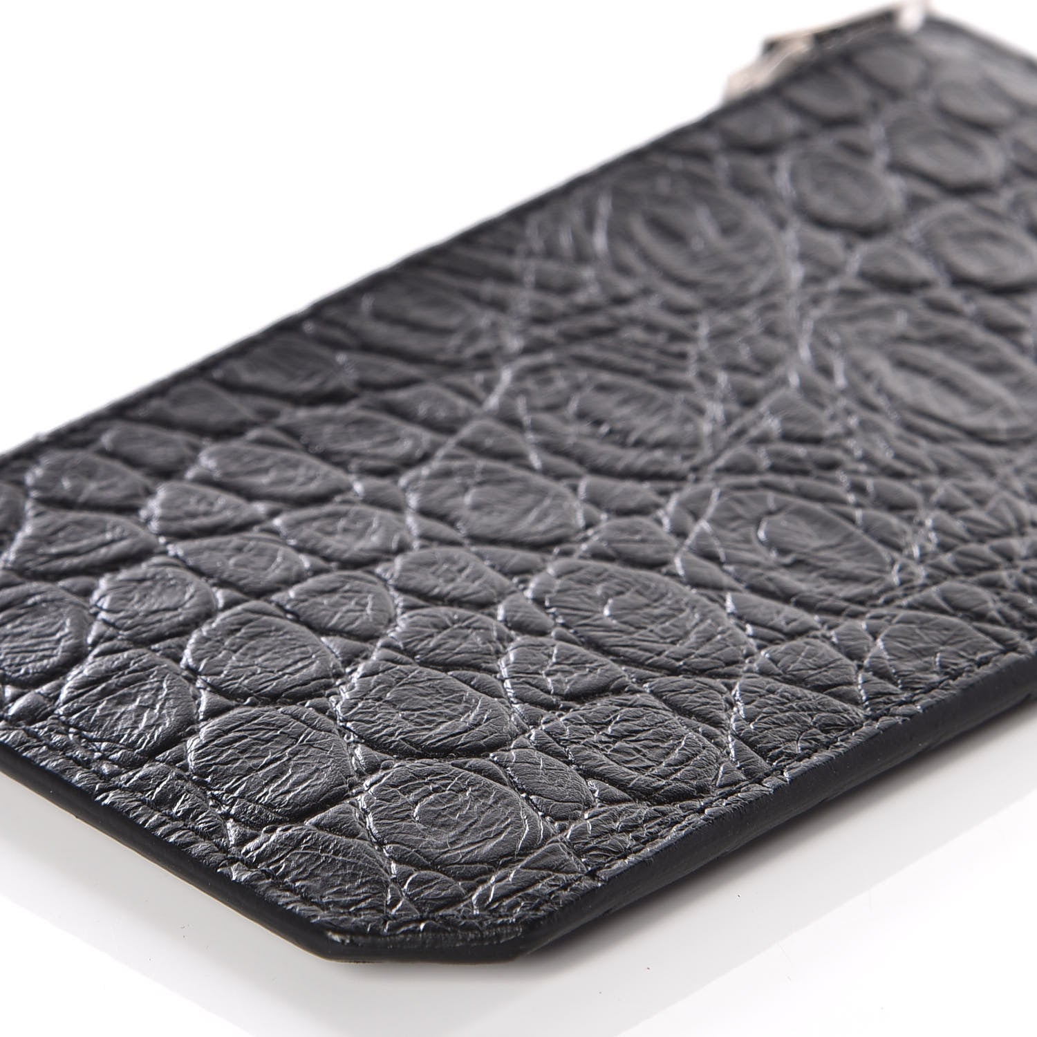 Saint Laurent Calfskin Crocodile Embossed 5 Fragments Zip Card Case Black 4 of 8