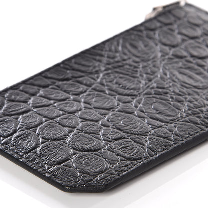 Saint Laurent Calfskin Crocodile Embossed 5 Fragments Zip Card Case Black 4 of 8