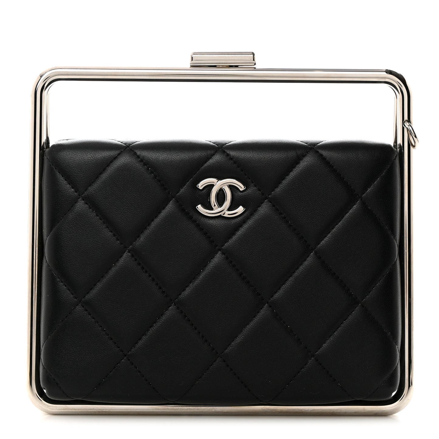 Quilted Lambskin Metal Bar Clutch Bag Black
