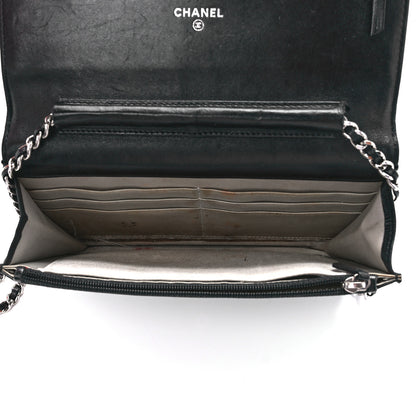 Chanel Lambskin Camellia Embossed Wallet on Chain WOC Black 4 of 10