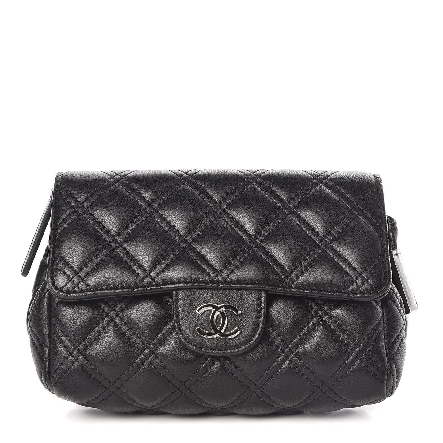 Lambskin Quilted Flap Cosmetic Case Black