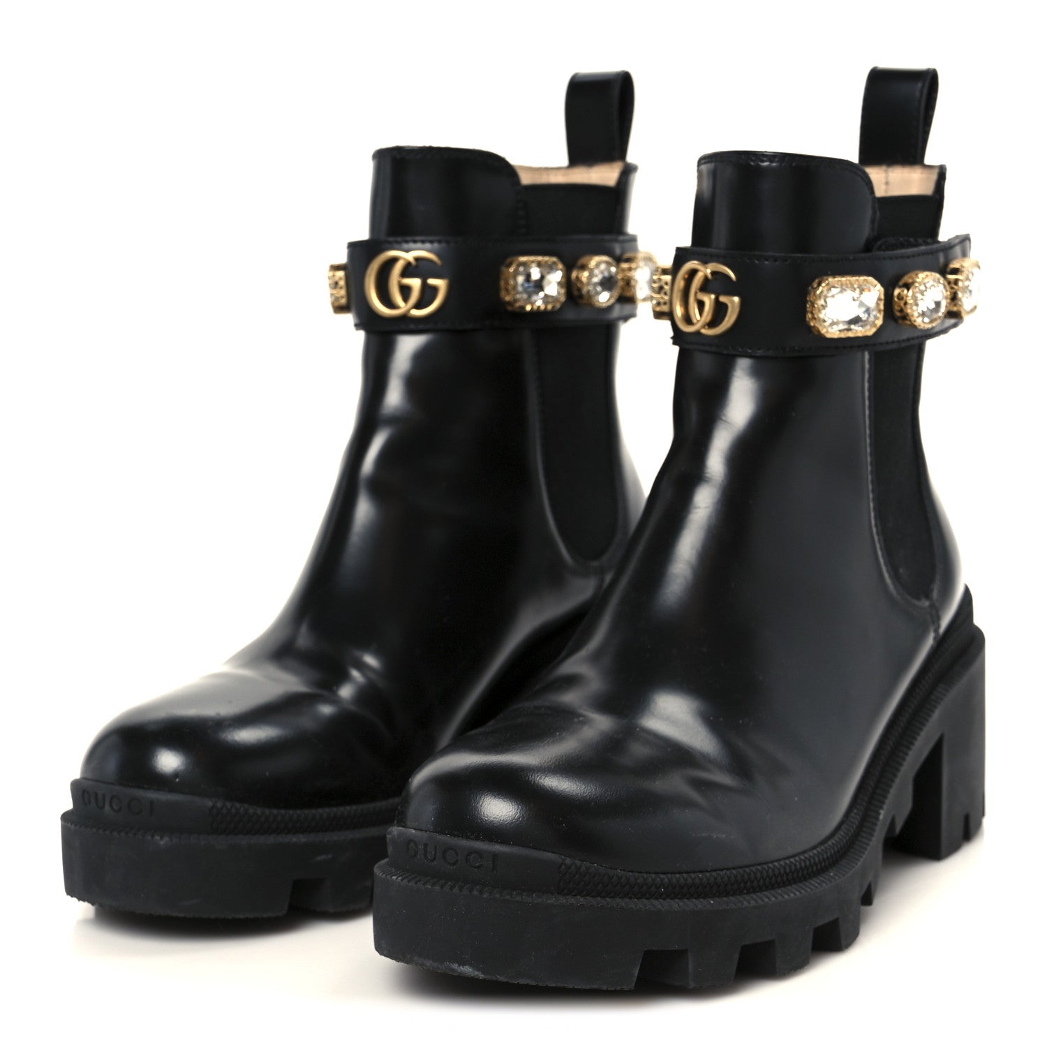 Gucci Calfskin Crystal GG Trip Chelsea Ankle Boots 37.5 Black 4 of 9
