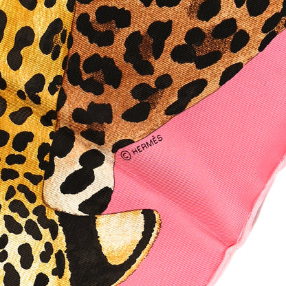 Hermes Silk Twill Lazy Leopardesses Scarf 90 Rose Vif Anthracite 3 of 4