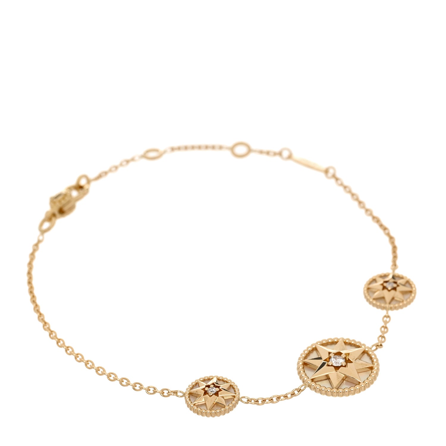 Christian Dior 18K Yellow Gold Diamond Mother of Pearl Rose Des Vents 3-Station Bracelet 1 of 6