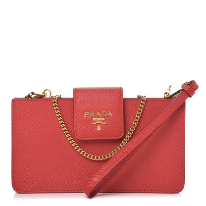 Prada Saffiano Metal Phone Wristlet Crossbody Wallet Rosso 1 of 9