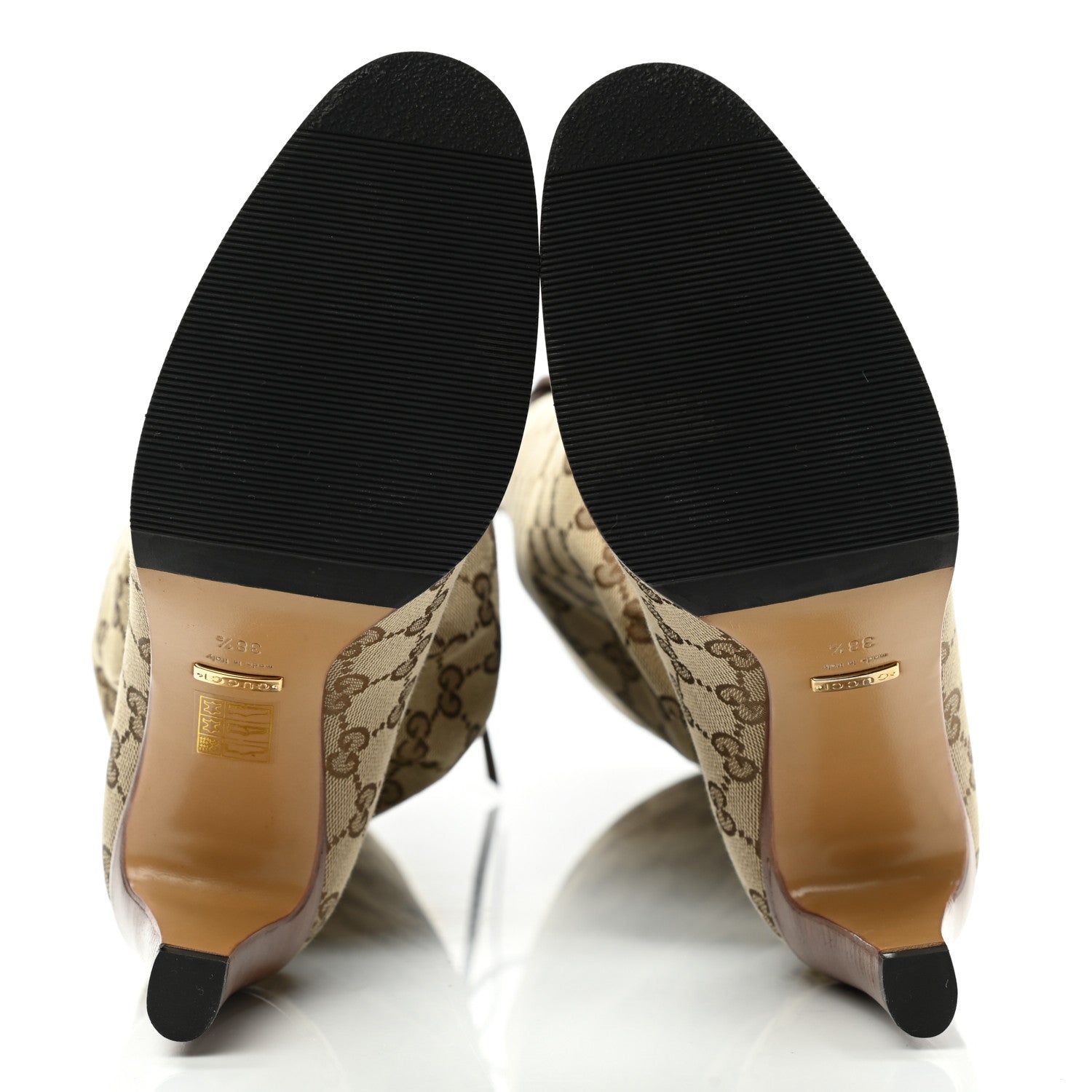 Gucci Monogram Malaga Kid Lisa Mid Heel Boots 38.5 Beige Ebony 5 of 7