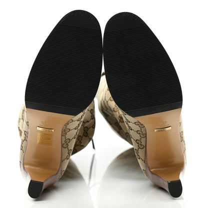 Gucci Monogram Malaga Kid Lisa Mid Heel Boots 38.5 Beige Ebony 5 of 7