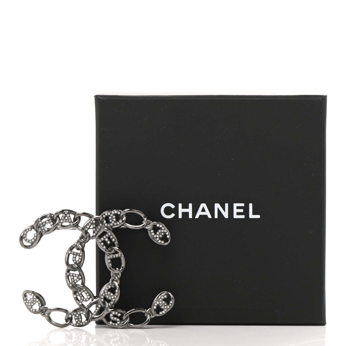 Ruthenium Crystal Paris Chain CC Chain Logo Brooch