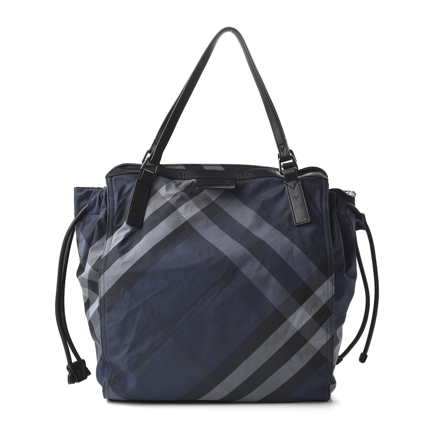 Nylon Check Small Buckleigh Packable Tote Navy Blue