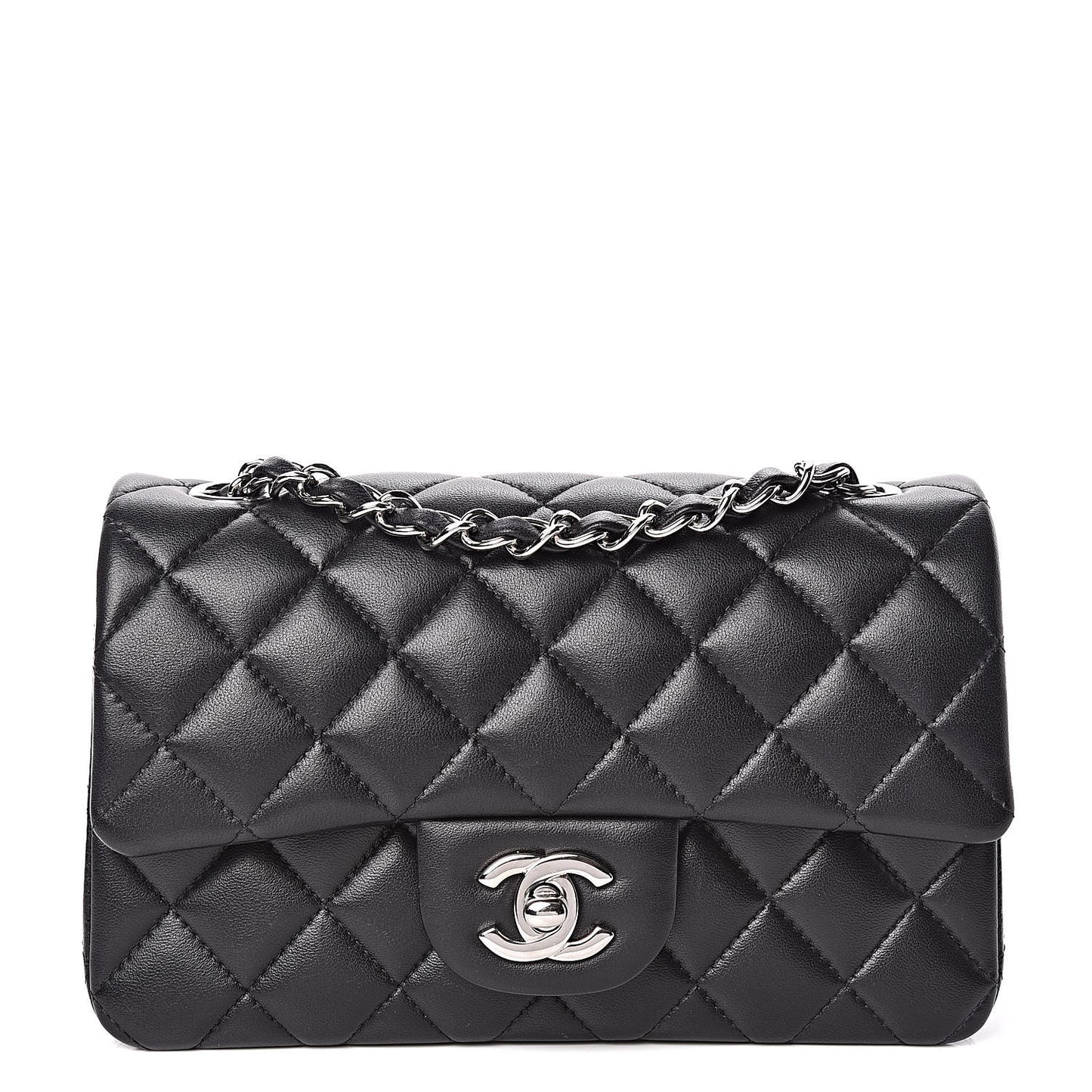 Lambskin Quilted Mini Rectangular Flap Black