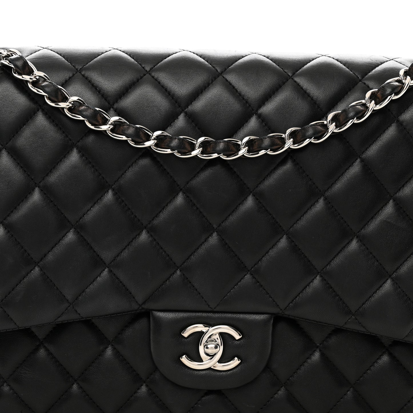 Lambskin Quilted Maxi Single Flap Black