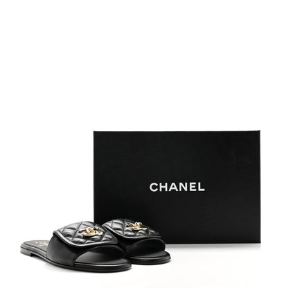 Chanel Lambskin Quilted Turnlock Flat Mules 38 Black 9 of 10