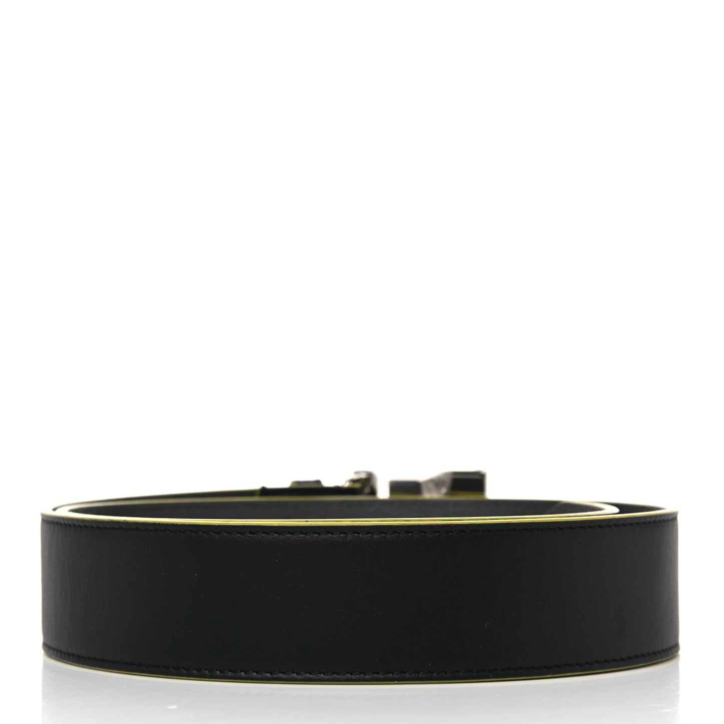 Vitello Century Elite Enamel FF Buckle Belt 95 38 Black Giallo Fluo