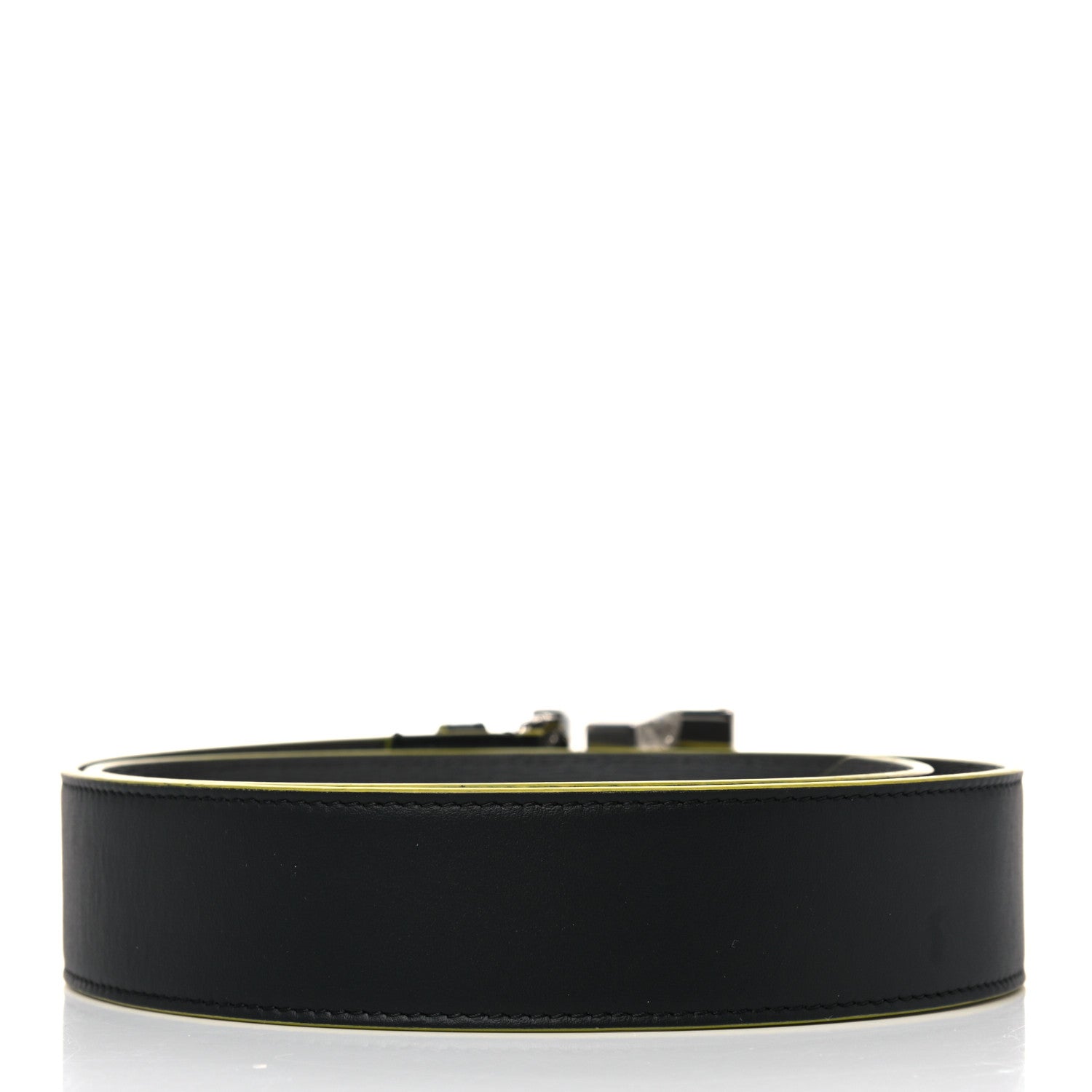 Fendi Vitello Century Elite Enamel FF Buckle Belt 95 38 Black Giallo Fluo 2 of 8