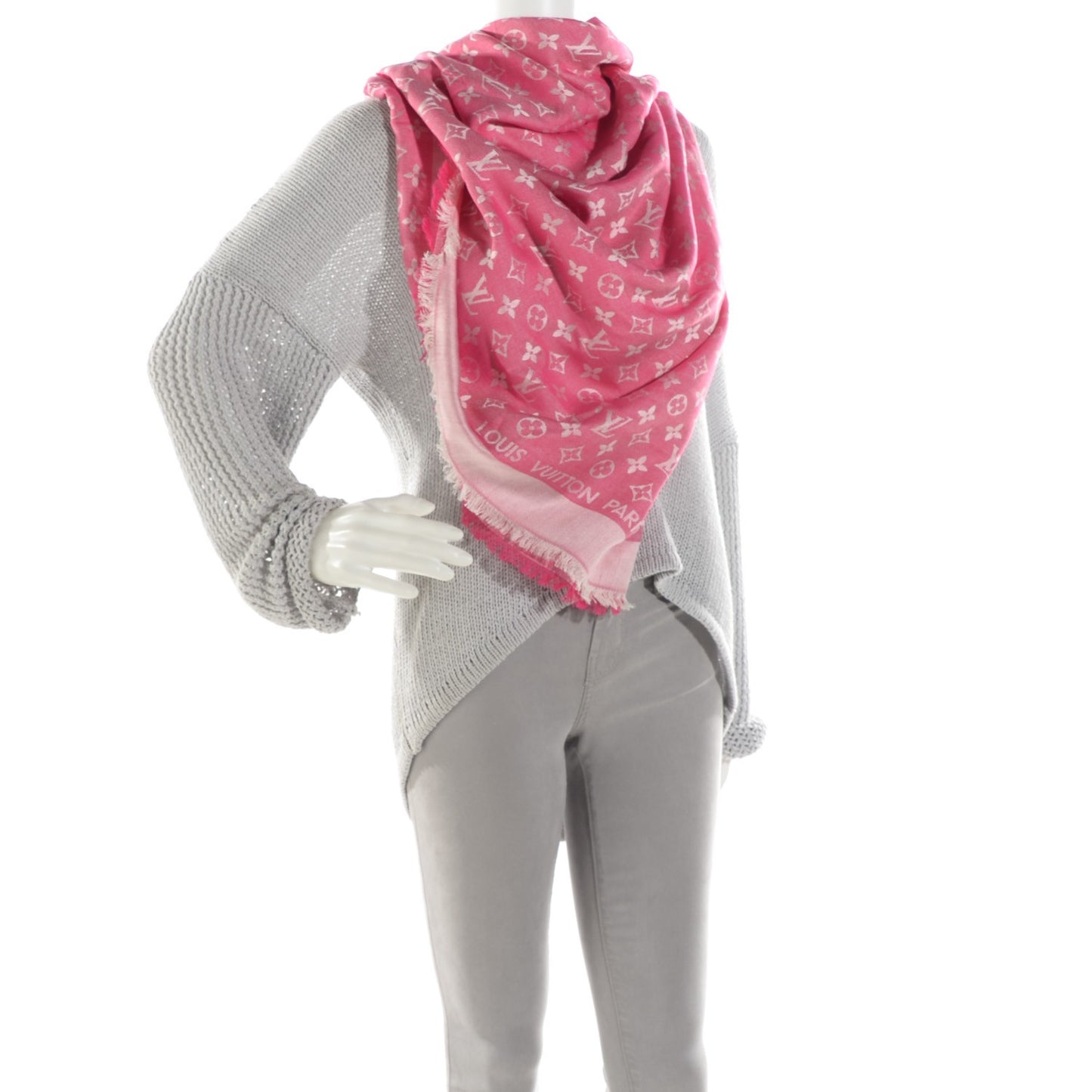 Silk Wool Monogram Denim Shawl Pivoine