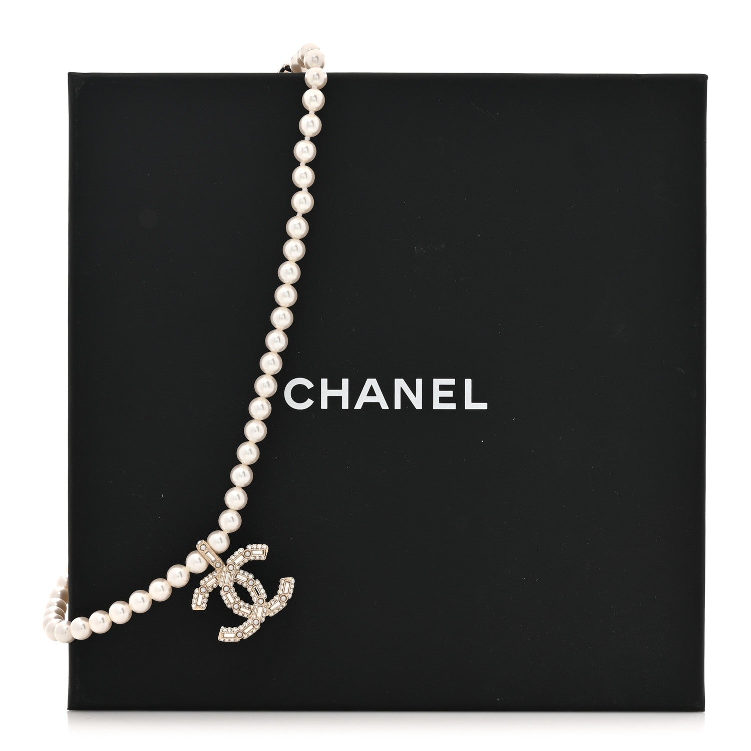 Chanel Pearl Crystal Baguette CC Short Necklace Gold 5 of 5