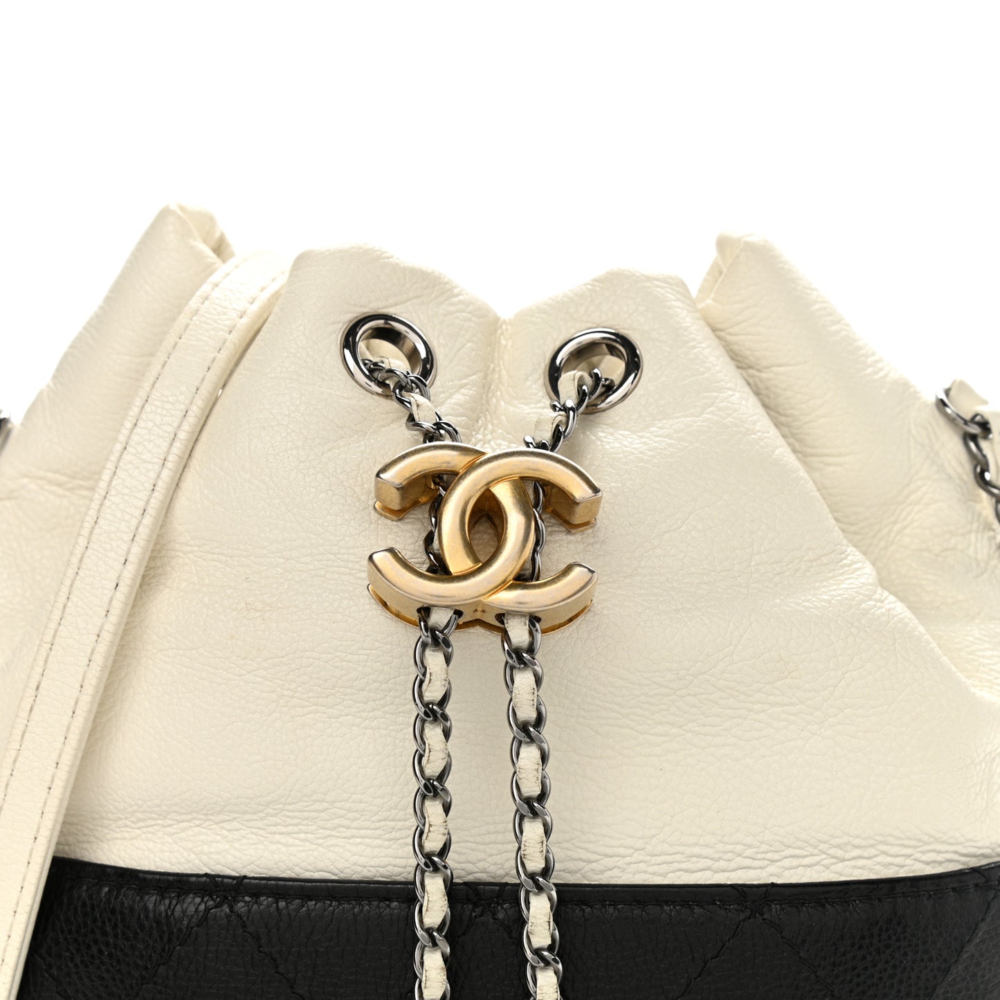 Aged Calfskin Quilted Small Gabrielle Bucket White Black