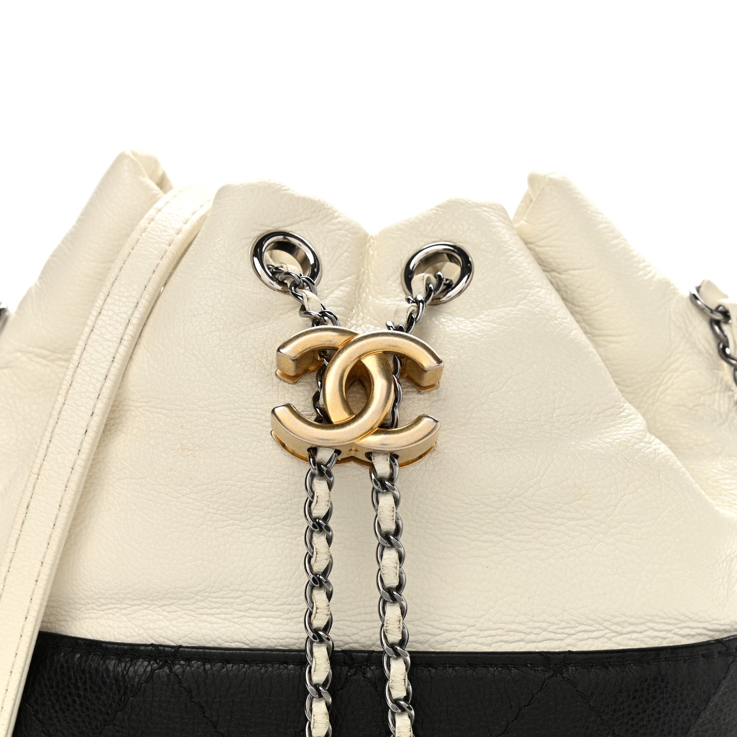 Chanel Aged Calfskin Quilted Small Gabrielle Bucket White Black 8 of 10