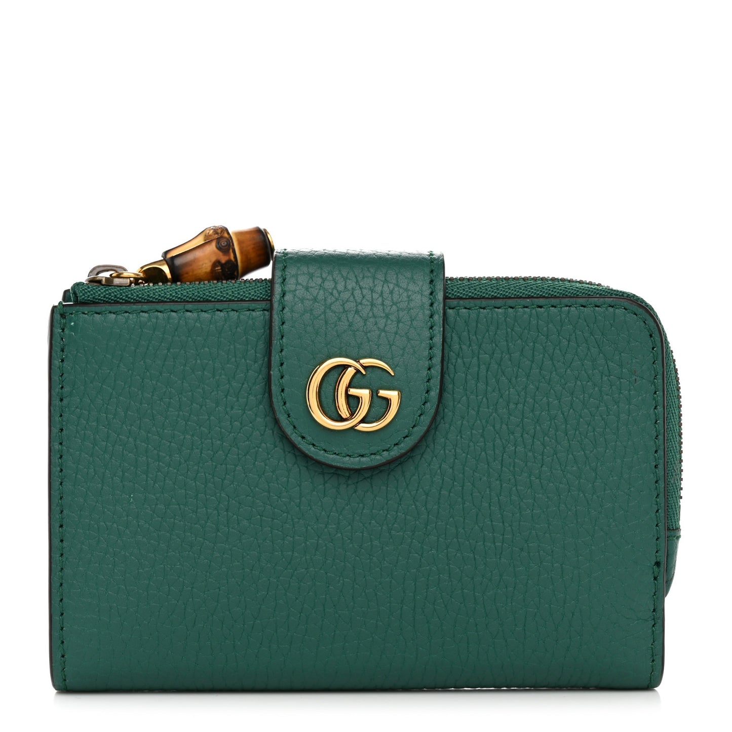 Piuma Calfskin Medium Bamboo Double G Wallet Emerald