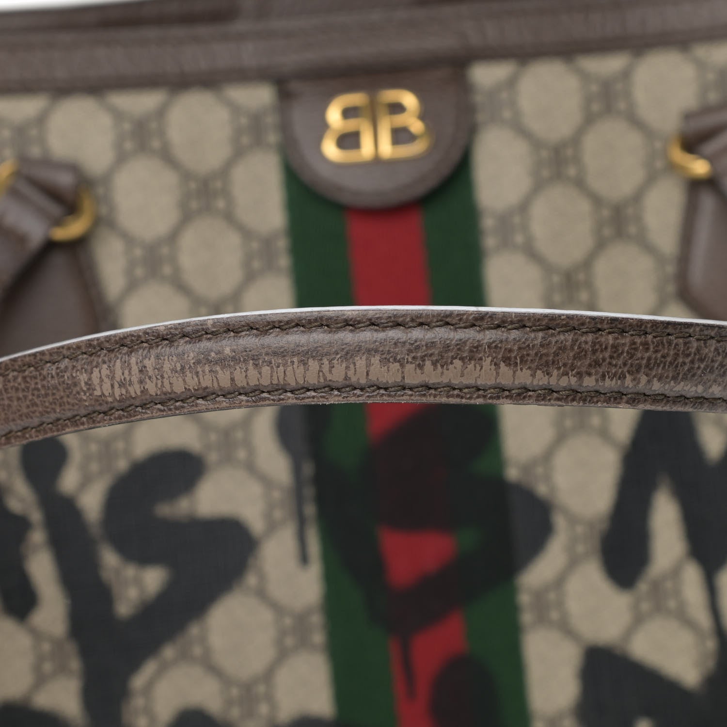 Gucci X BALENCIAGA BB Supreme Monogram Web Graffiti Medium Ophidia Shopping Tote Beige New Acero 18 of 19