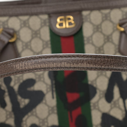 Gucci X BALENCIAGA BB Supreme Monogram Web Graffiti Medium Ophidia Shopping Tote Beige New Acero 18 of 19