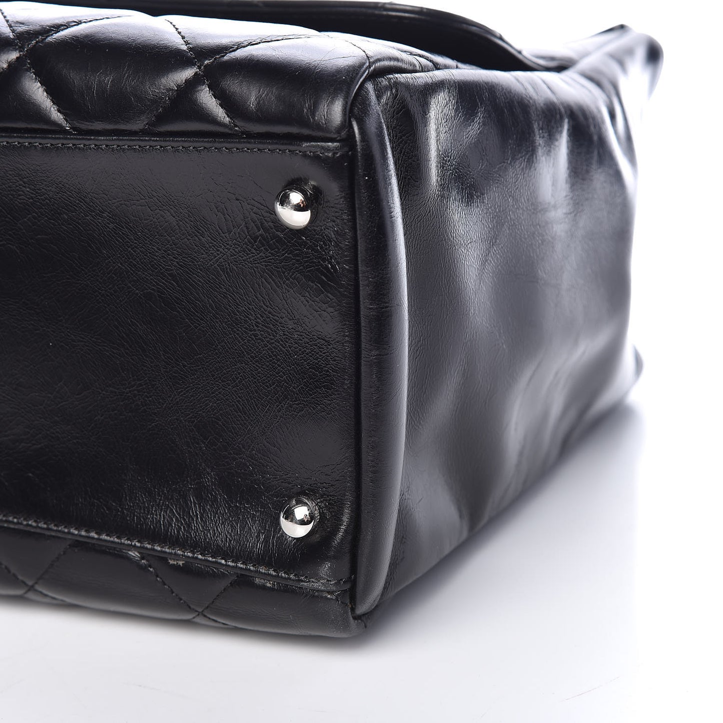 Glazed Calfskin Quilted Small CC Delivery Tote Black