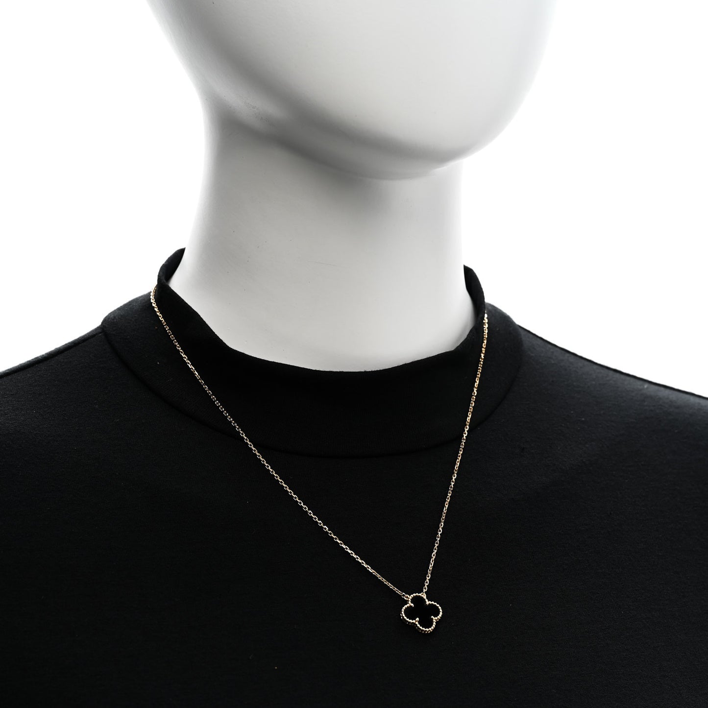 18K Yellow Gold Black Onyx Vintage Alhambra Pendant Necklace