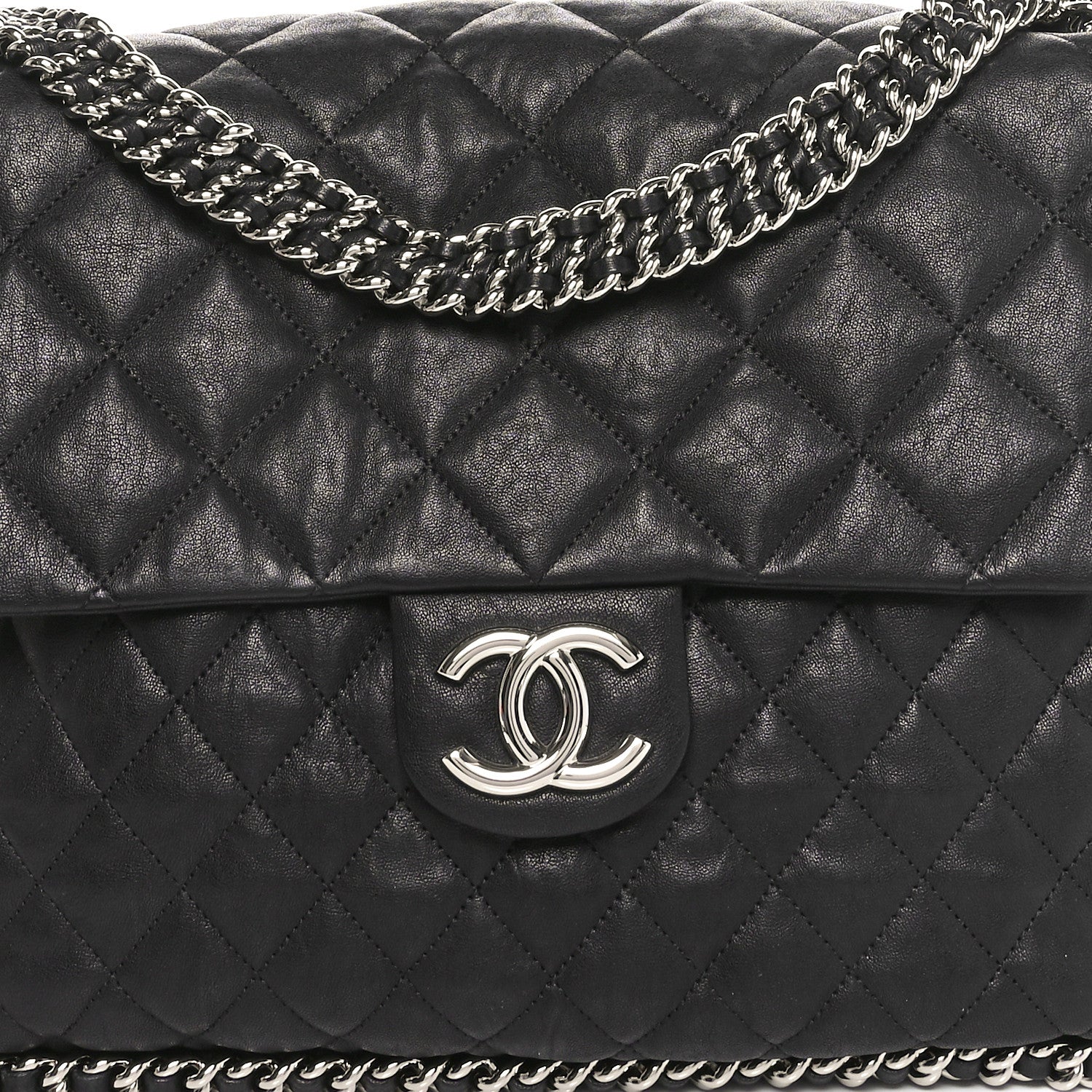Chanel Washed Lambskin Quilted Maxi Chain Around Flap Black 8 of 10
