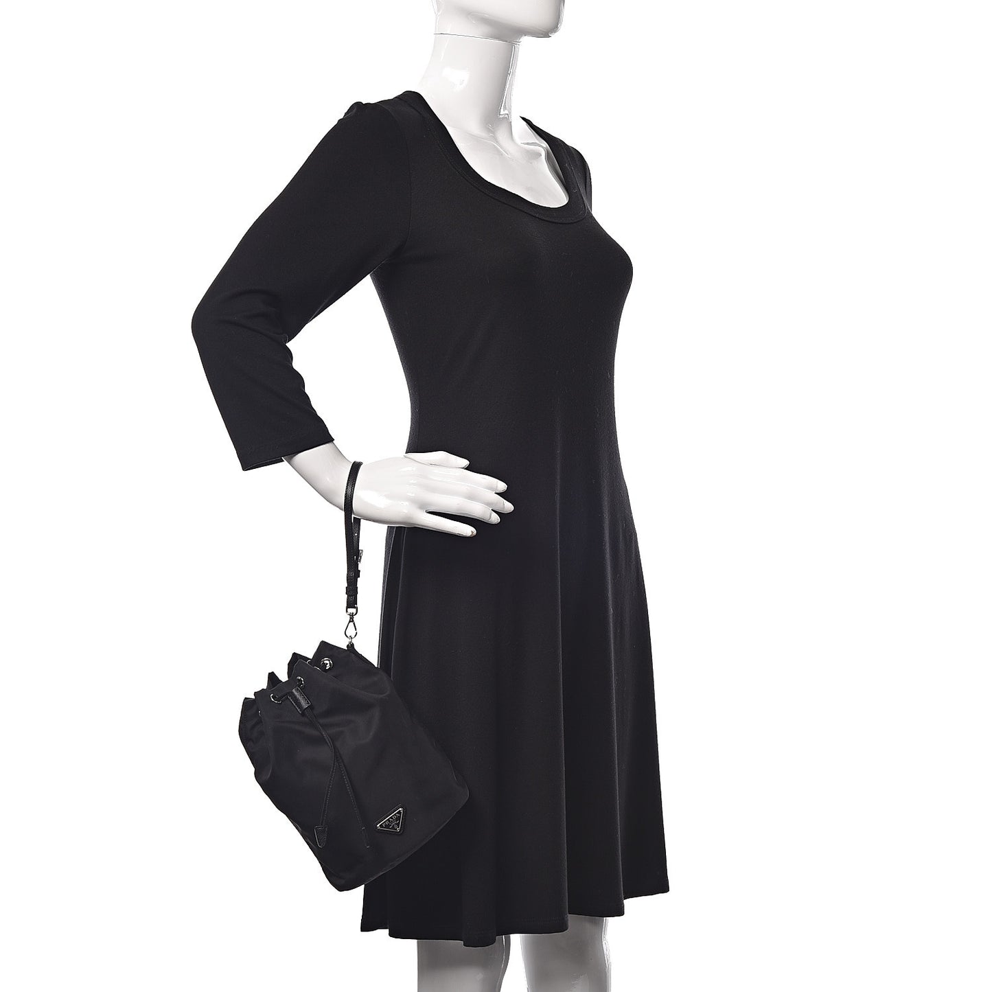 Saffiano Tessuto Nylon Vela Bucket Wristlet Black
