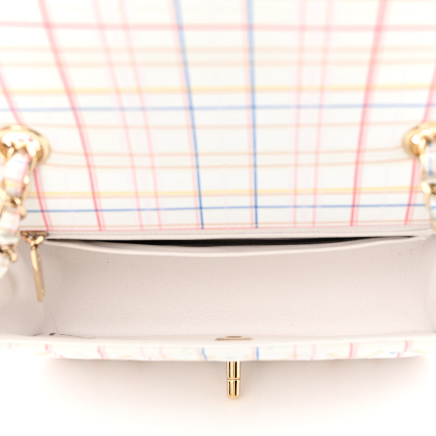Calfskin Quilted Plaid Printed Small Single Flap White Multicolor