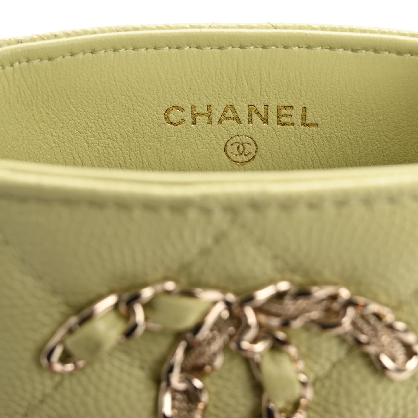 Caviar Quilted French New Wave Phone Holder With Chain Light Green