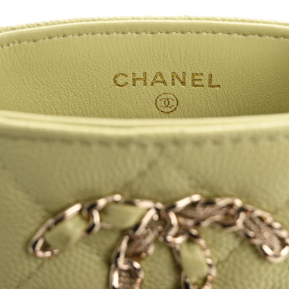 Chanel Caviar Quilted French New Wave Phone Holder With Chain Light Green 6 of 12