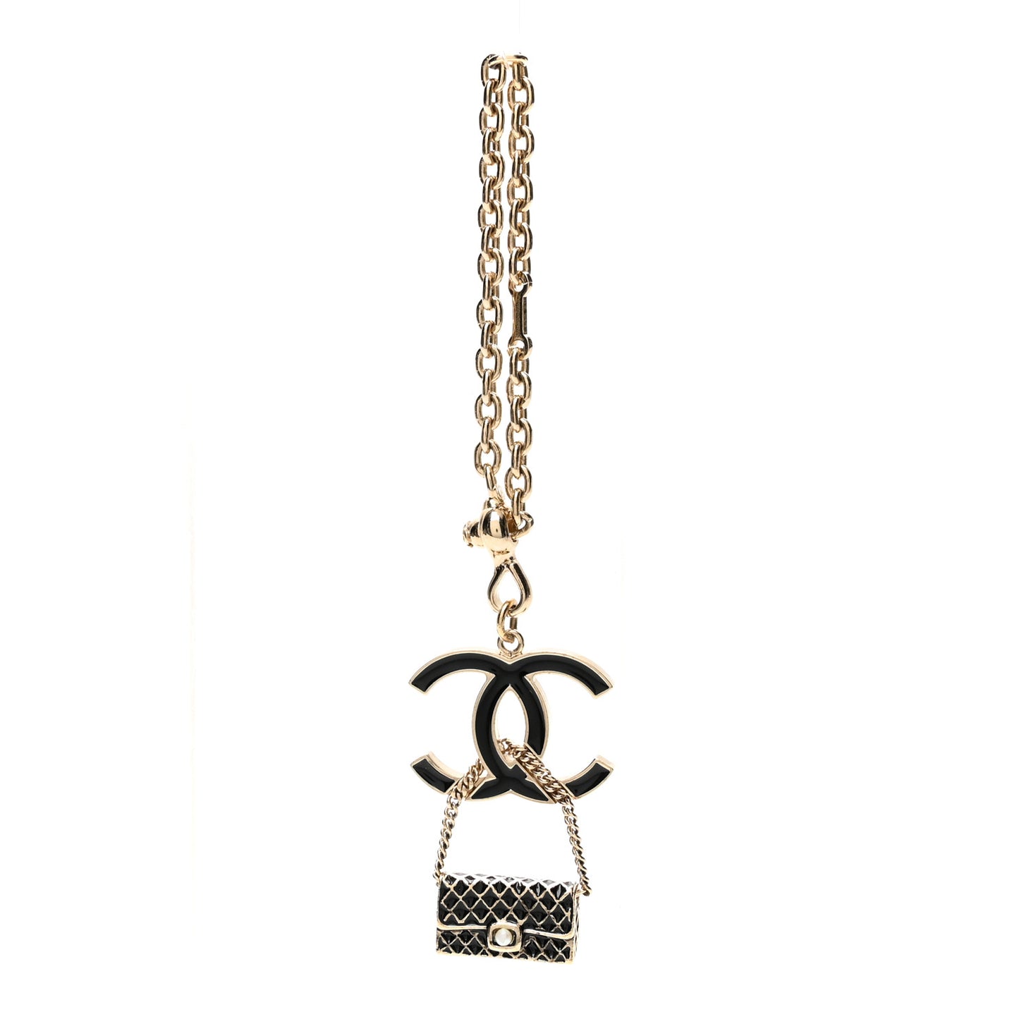 Enamel CC Quilted Flap Keychain Black