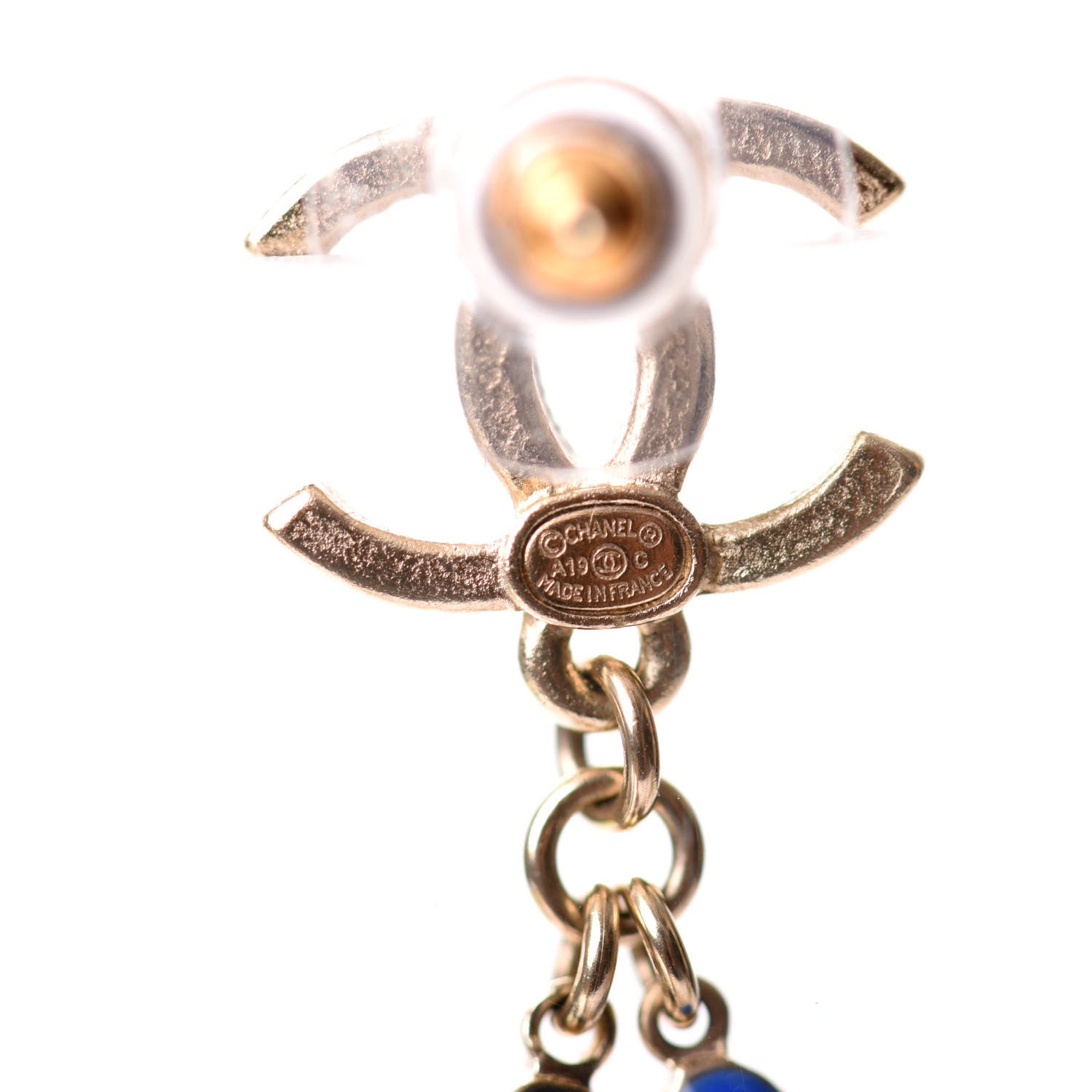 Chanel Enamel Beaded CC Dangle Earrings White Blue Gold 3 of 5