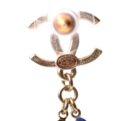 Chanel Enamel Beaded CC Dangle Earrings White Blue Gold 3 of 5