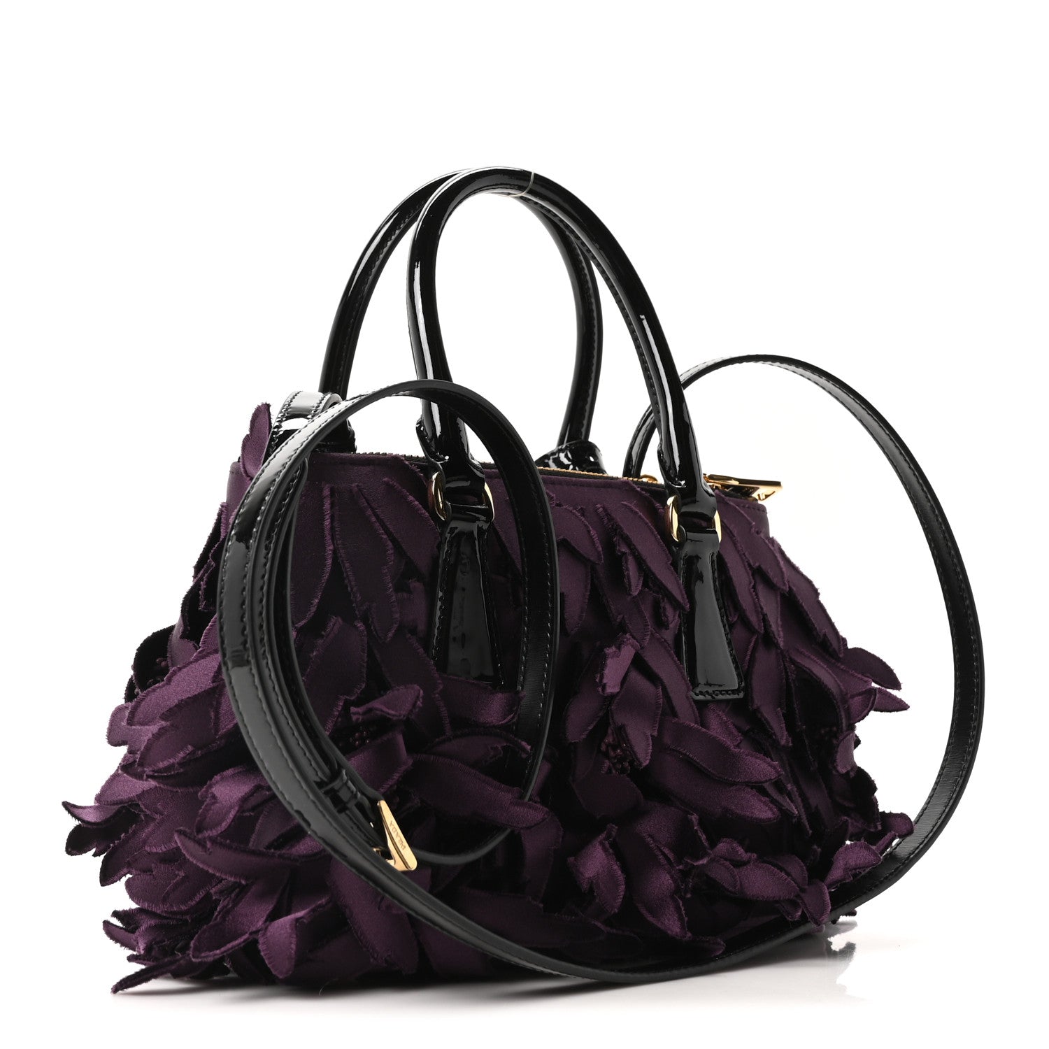 Prada Satin Feathered Vernice Mini Galleria Double Zip Tote Black Prugna 3 of 10