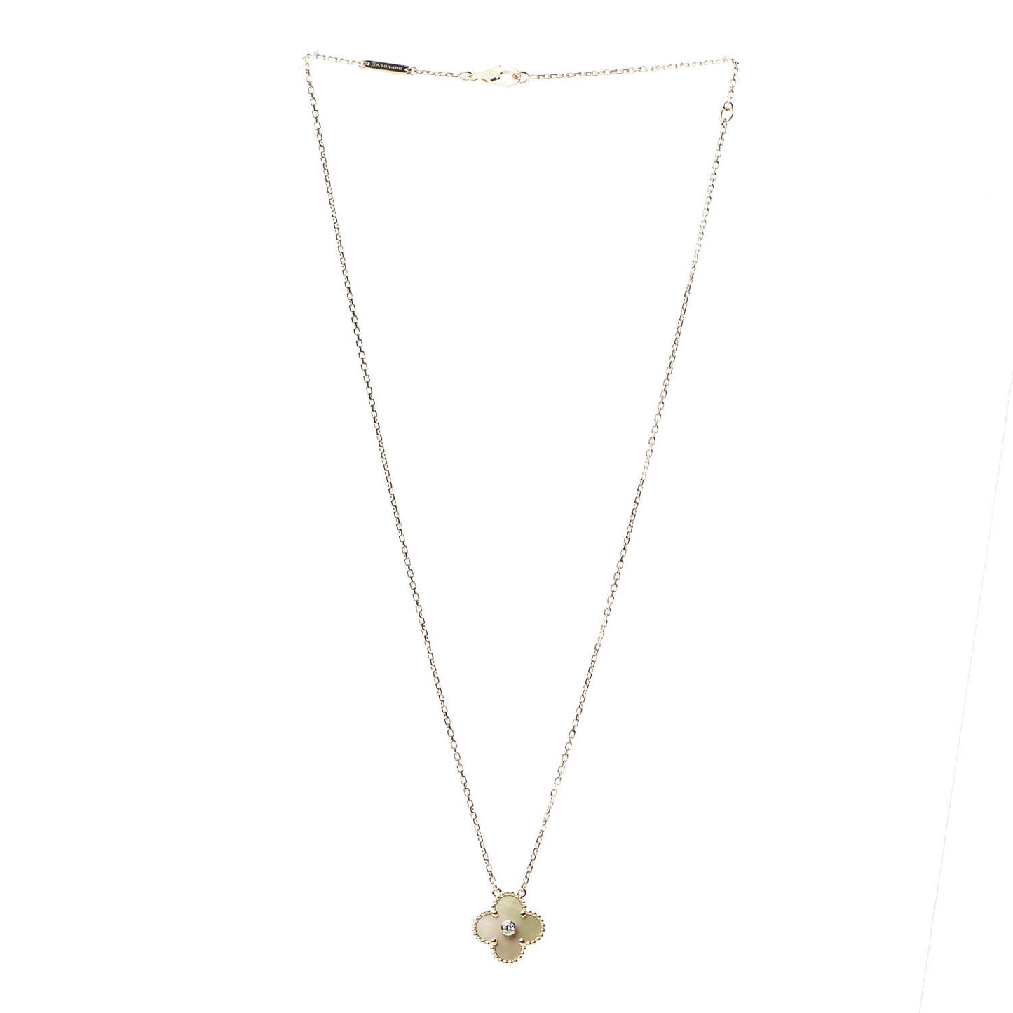 18K Yellow Gold Diamond Yellow Mother of Pearl Vintage Alhambra Pendant Necklace