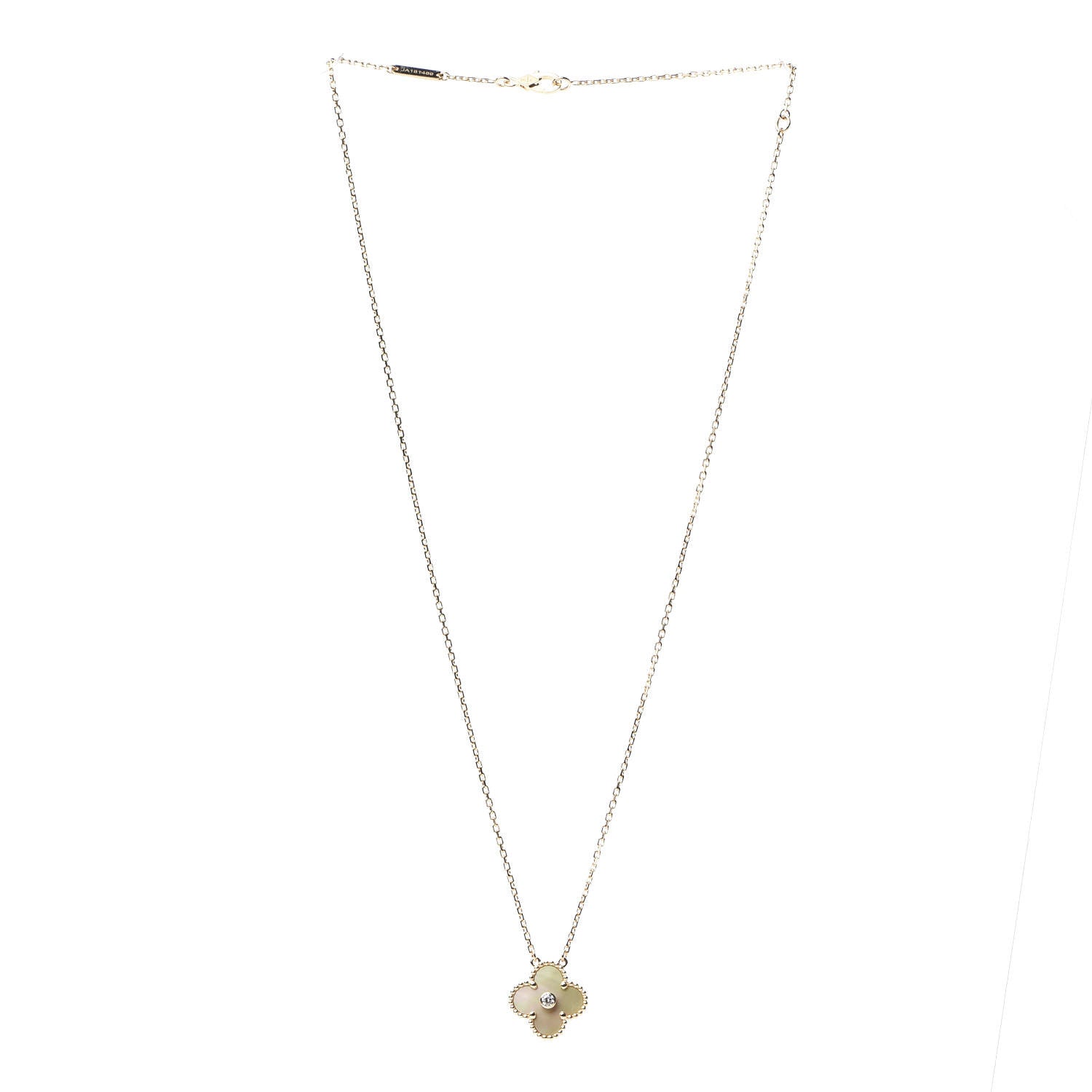 Van Cleef & Arpels 18K Yellow Gold Diamond Yellow Mother of Pearl Vintage Alhambra Pendant Necklace 2 of 7