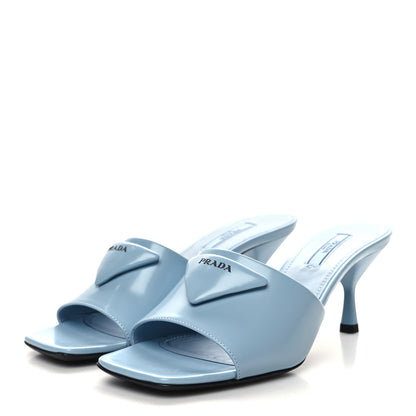Prada Spazzolato Triangle Logo 65mm Slide Sandals 37.5 Celeste 3 of 7