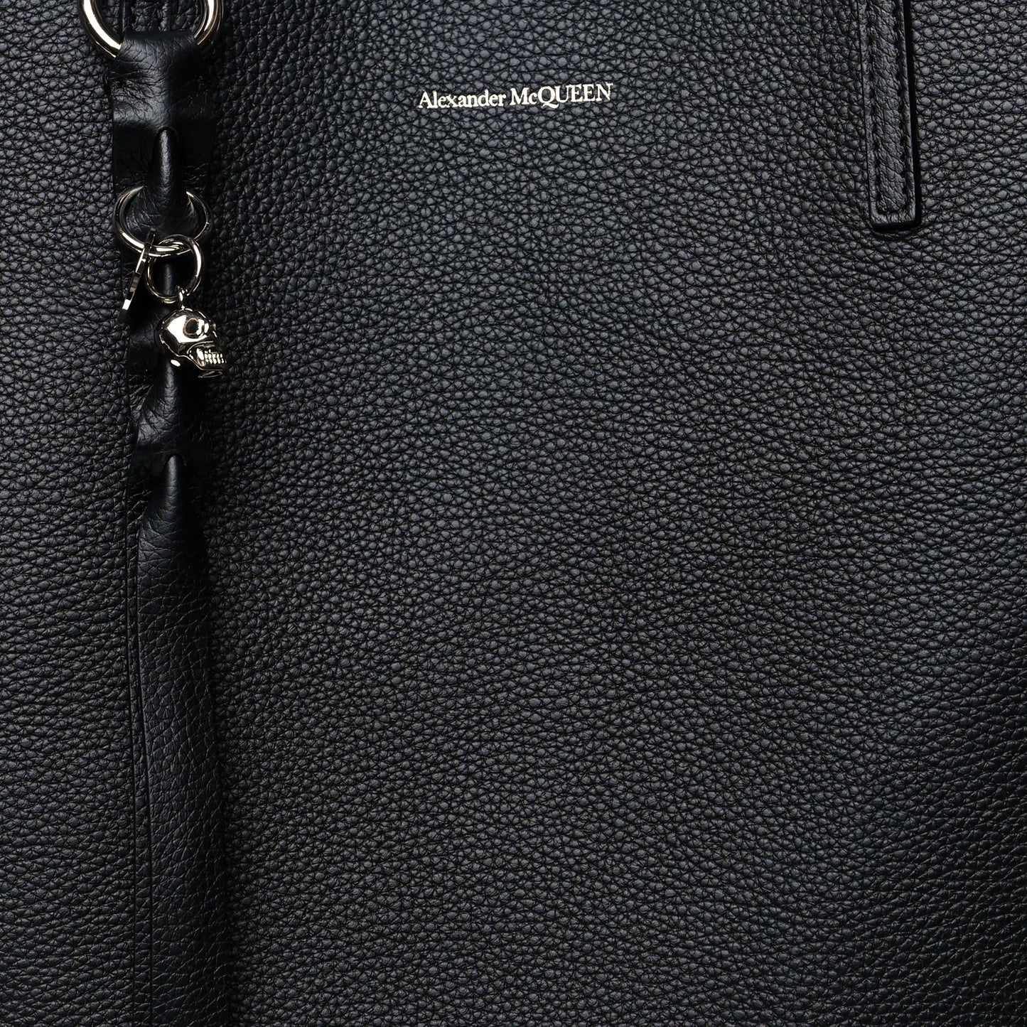 Grained Calfskin Skull Open Shopper Tote Black