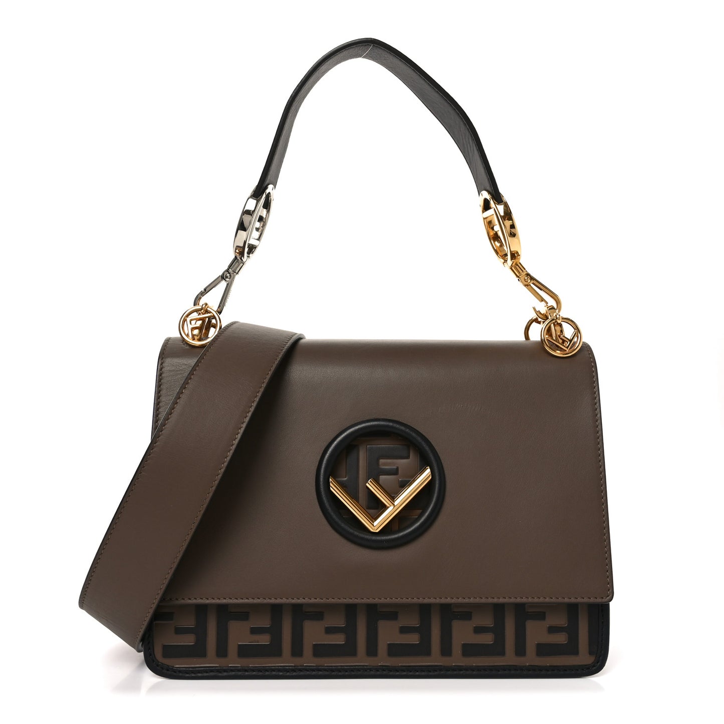 Vitello Century F is Fendi Bi-Color FF 1974 Embossed Kan I Shoulder Bag Maya Black