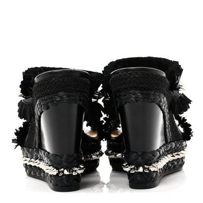 Christian Louboutin Calfskin Raffia Marivodu Sandals 37 Black 6 of 9