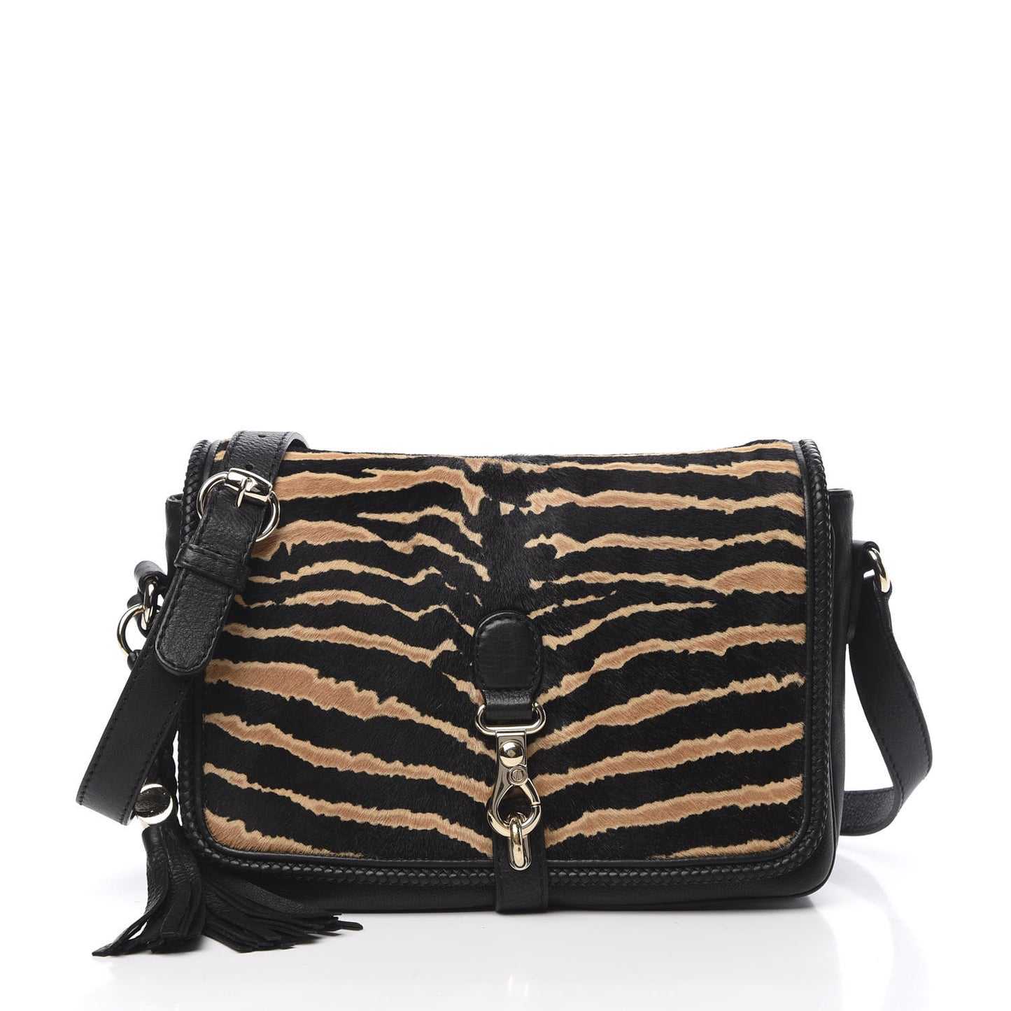 Calf Hair Calfskin Zebra Print Medium Marrakech Flap Messenger Bag Black