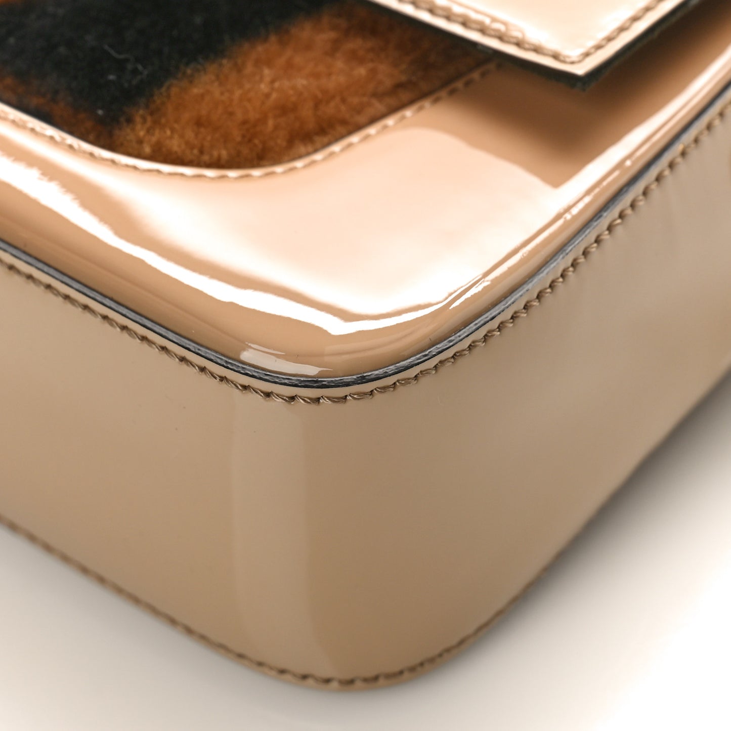 Shearling Patent Pequin Striped Baguette Tobacco Black Tortora