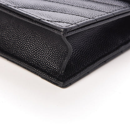 Saint Laurent Grain De Poudre Matelasse Chevron Monogram Envelope Chain Wallet Black 9 of 10