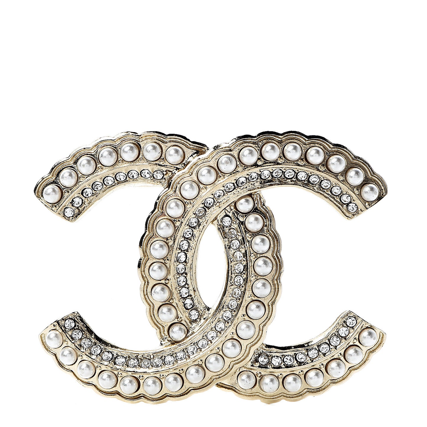 Pearl Crystal Queen of France CC Brooch Gold